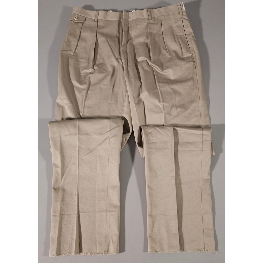 Brooks Brothers Trousers Mens W44 Khaki Tan Pleated Cotton Made in USA Chinos